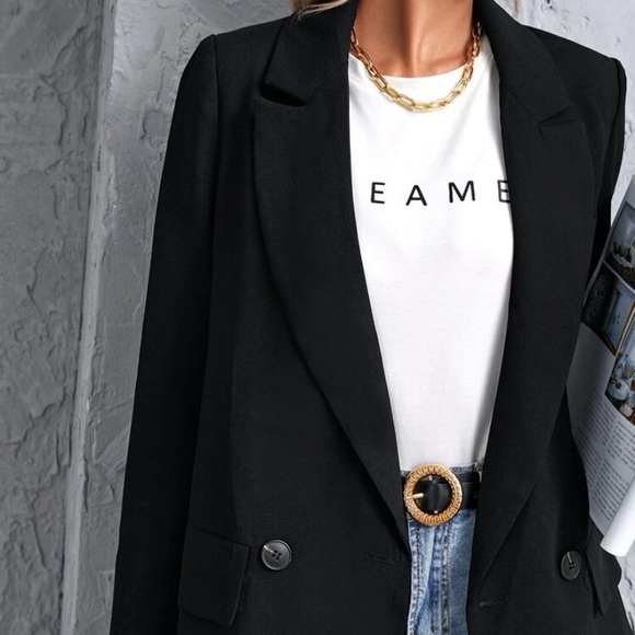 Lapel Neck Double Button Split Back Blazer - Picture 3 of 6